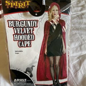Burgundy Velvet Hooded Cape OS
